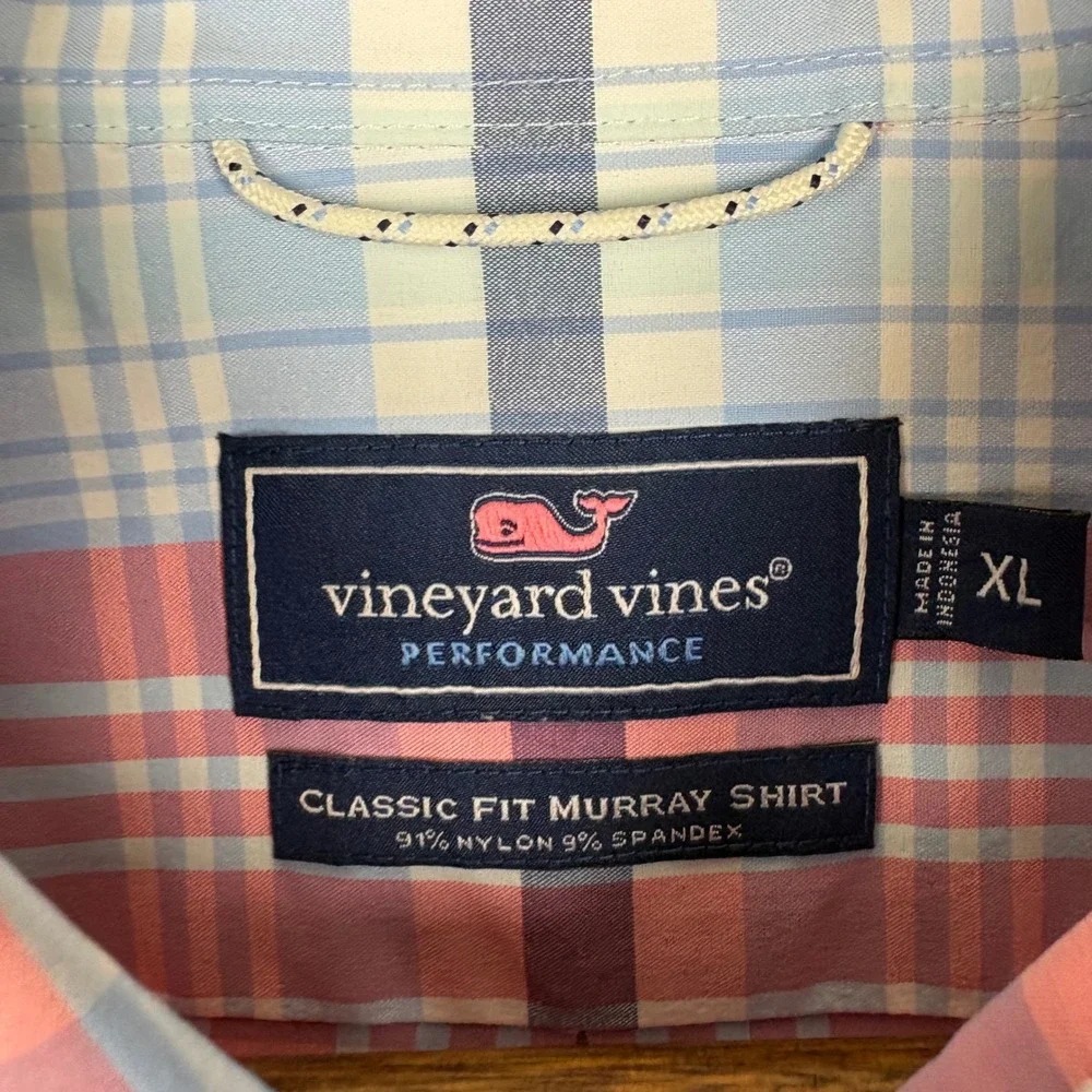 Vineyard Vines Murray Shirt Mens XL Red Blue Plaid Performance Stretch